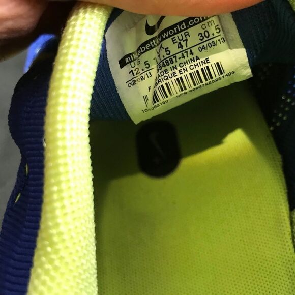 Excellent NIKE Flyknit Lunar 1 Royal Blue Yellow 12.5 US 47.5 EUR - Picture 4 of 11